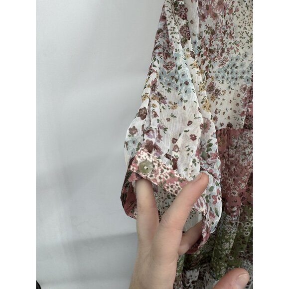 Hope Springs Cottagecore Floral Peasant Dress Women Large Ivory Tiered Prairie - Picture 8 of 9